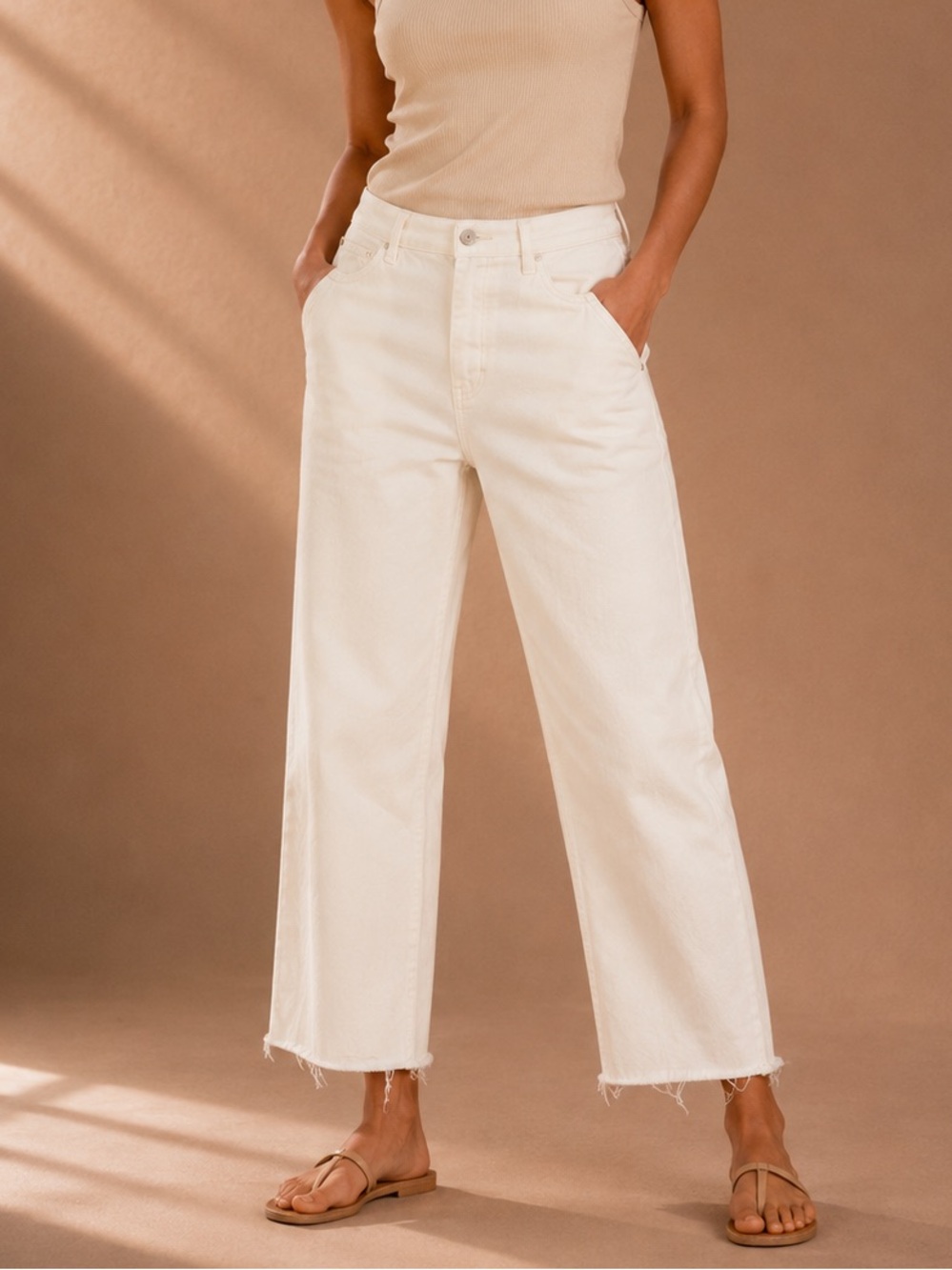 Frank & Eileen White Raw Hem Straight Leg Jeans | Size 31